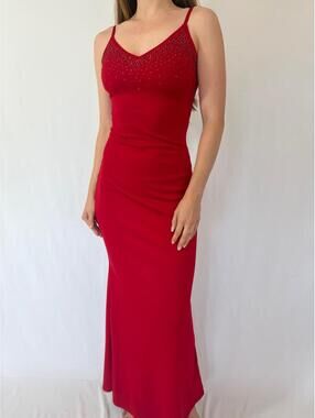 Vintage Red Beaded Georgiou Studio Evening Gown